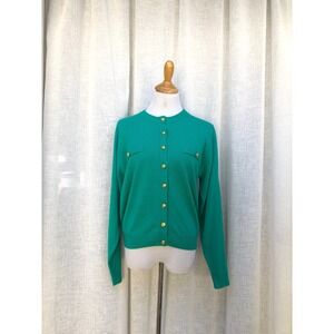 Kerri & Kelsie Turquoise green Knitted acrylic gold button cardigan Crew neck,